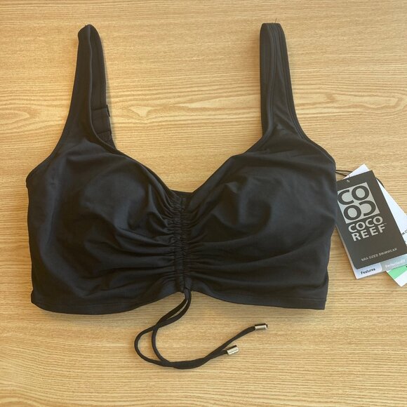Coco Reef Elevate Bra Sized Shirred Underwire Swim Bikini Top 34DD Black NWT - Picture 1 of 11